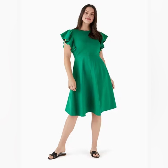 Kate Spade Ponte Flutter-sleeve Midi Dress Vibrant Green Ruffle Elegant Size 6 - Picture 1 of 6